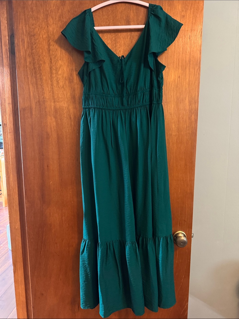Nine West Teal Green Ruffle-Sleeve Maxi Dress